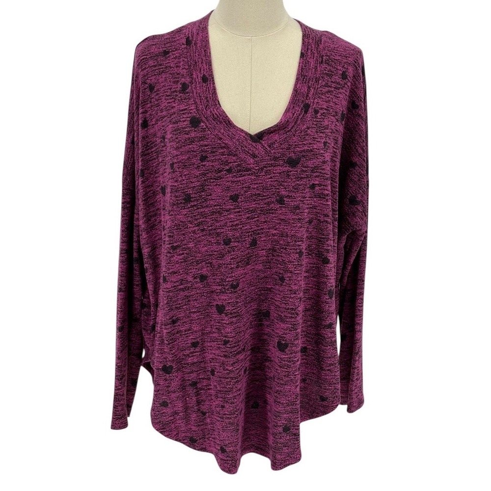 Philosophy Pinkpi Black Heart Dot V-Neck Knit Top Blouse Size L